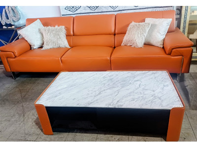 ORANGE 3 SEATER LEATHER LOUNGE (#S-009)