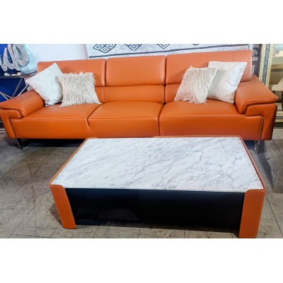 ORANGE 3 SEATER LEATHER LOUNGE (#S-009)