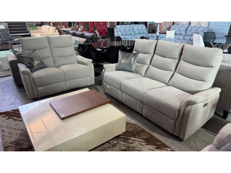 GREY FABRIC 3 + 2 SEATER LOUNGE SUITE - ELECTRIC RECLINING (#9243)
