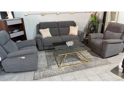 KOBE FABRIC LOUNGE SUITE 2.5 SEATER + 2 SINGLE ELECTRIC RECLINERS - FRANKLIN CHARCOAL - RRP$6800 (001/002/003-23-12-25) 2441C220