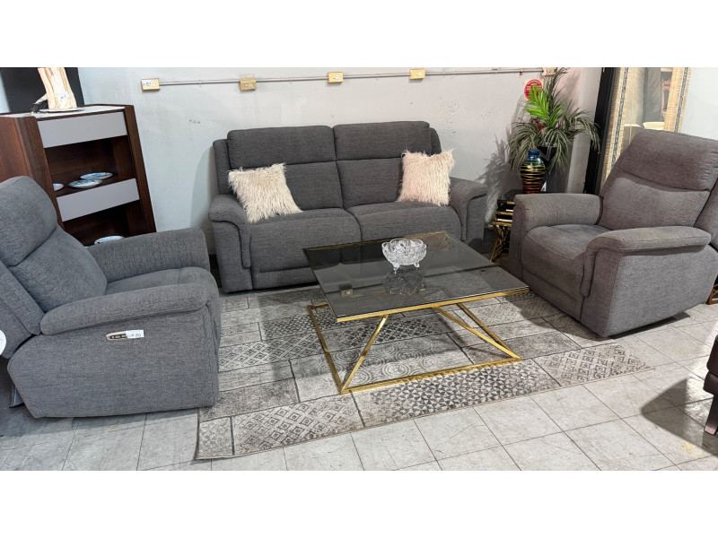 KOBE FABRIC LOUNGE SUITE 2.5 SEATER + 2 SINGLE ELECTRIC RECLINERS - FRANKLIN CHARCOAL - RRP$6800 (001/002/003-23-12-25) 2441C220