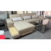 BEIGE L-SHAPE LEATHER LOUNGE SUITE WITH ADJUSTABLE HEAD REST
