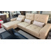 BEIGE L-SHAPE LEATHER LOUNGE SUITE WITH ADJUSTABLE HEAD REST