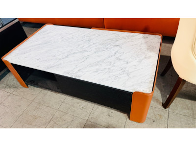 COFFEE TABLE - ORANGE ANTI-SCRATCH LEATHER WITH MARBLE TOP (#877)