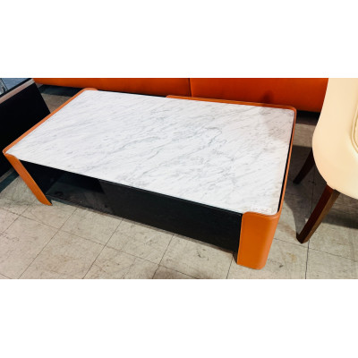 COFFEE TABLE - ORANGE ANTI-SCRATCH LEATHER WITH MARBLE TOP