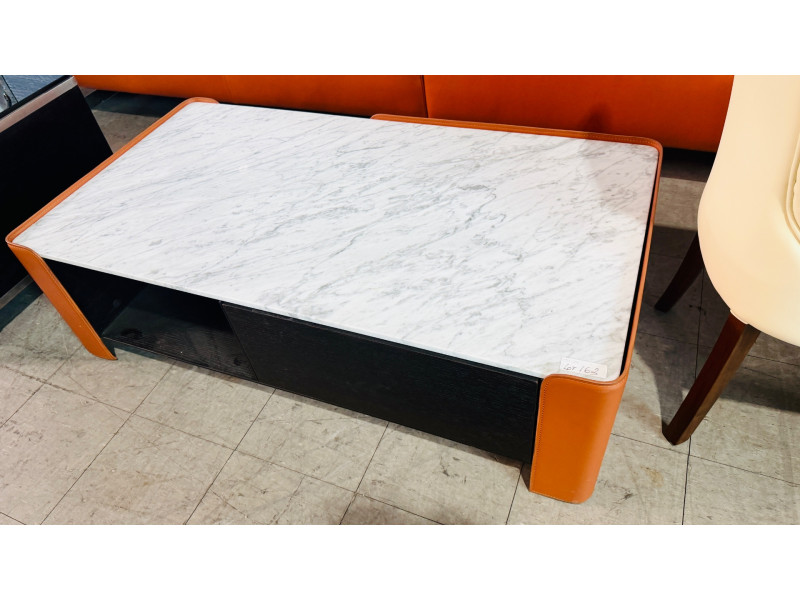 COFFEE TABLE - ORANGE ANTI-SCRATCH LEATHER WITH MARBLE TOP (#877)