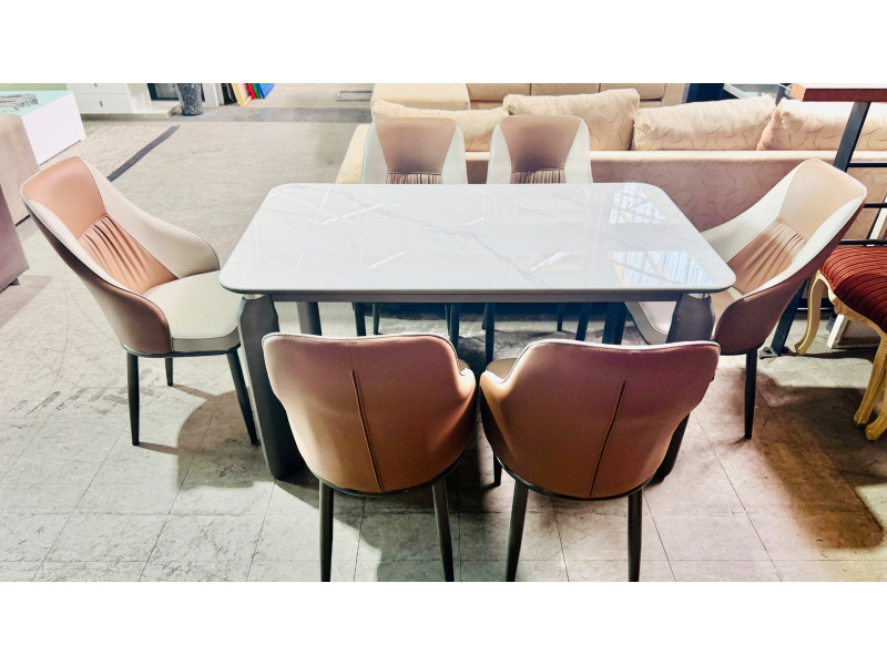 7 PIECE DINING SUITE WITH MARBLE TOP - SMALL CHIP ON TABLE TOP