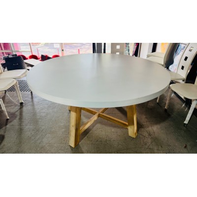 White 1500mm Round Cement Dining Table with Timber Base (80Kg)