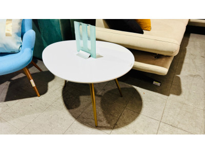 SMALL WHITE STONE TOP COFFEE TABLE WITH GOLD LEGS