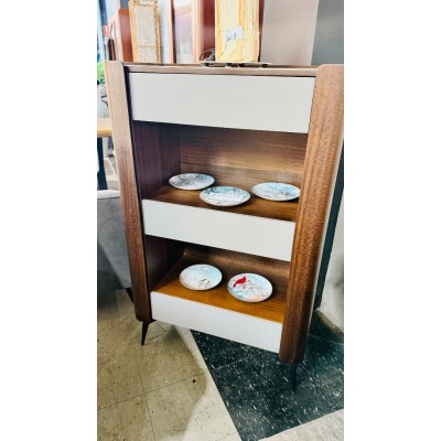 Timber and stone top open display cabinet with 3 drawers