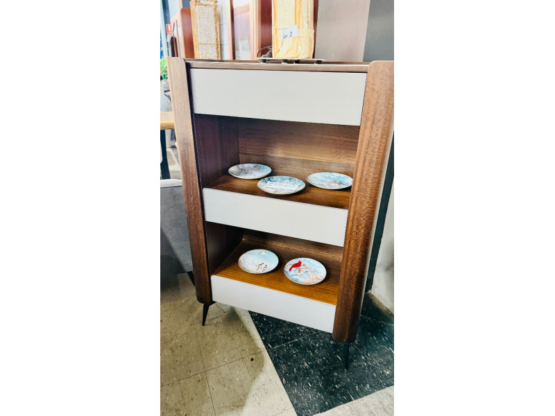 Timber and stone top open display cabinet with 3 drawers 