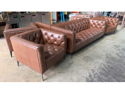 CHESTERFIELD STYLE LEATHER CAFE SOFA SET 3+1+1