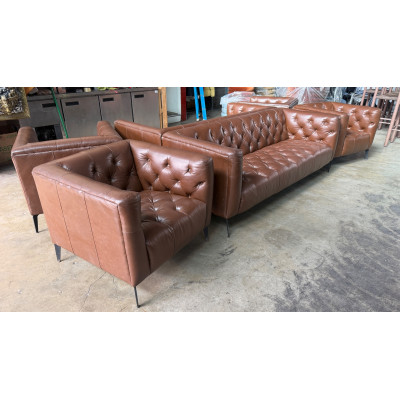 CHESTERFIELD STYLE LEATHER CAFE SOFA SET 3+1+1
