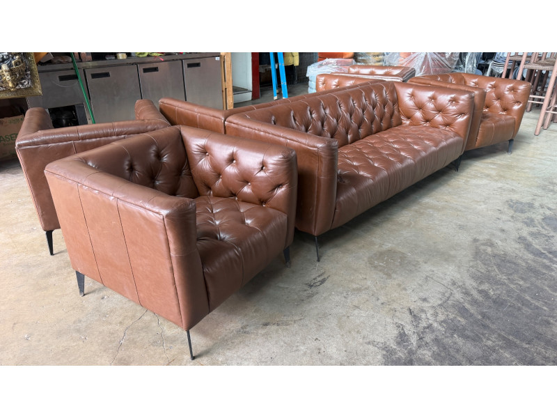CHESTERFIELD STYLE LEATHER CAFE SOFA SET 3+1+1