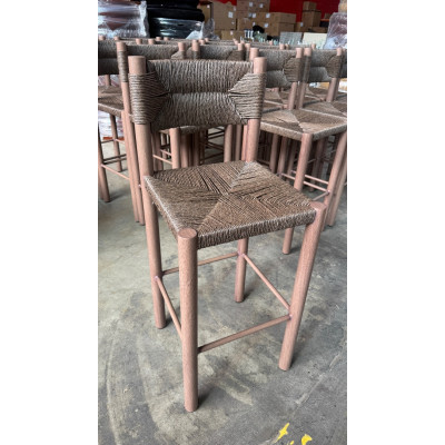 ALUMINIUM FRAME TIMBER LOOK BAR CHAIRS WITH WICKER SEAT