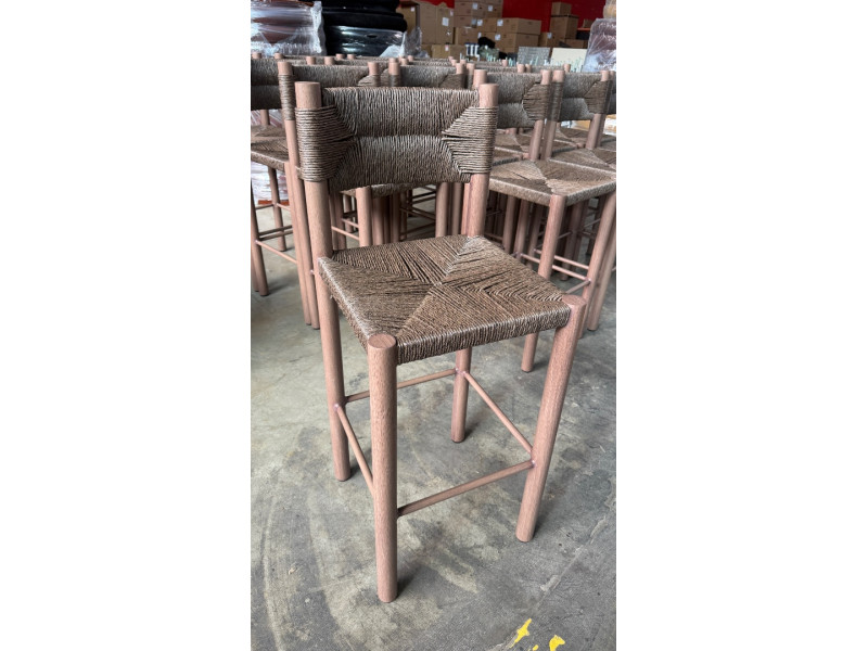 ALUMINIUM FRAME TIMBER LOOK BAR CHAIRS WITH WICKER SEAT